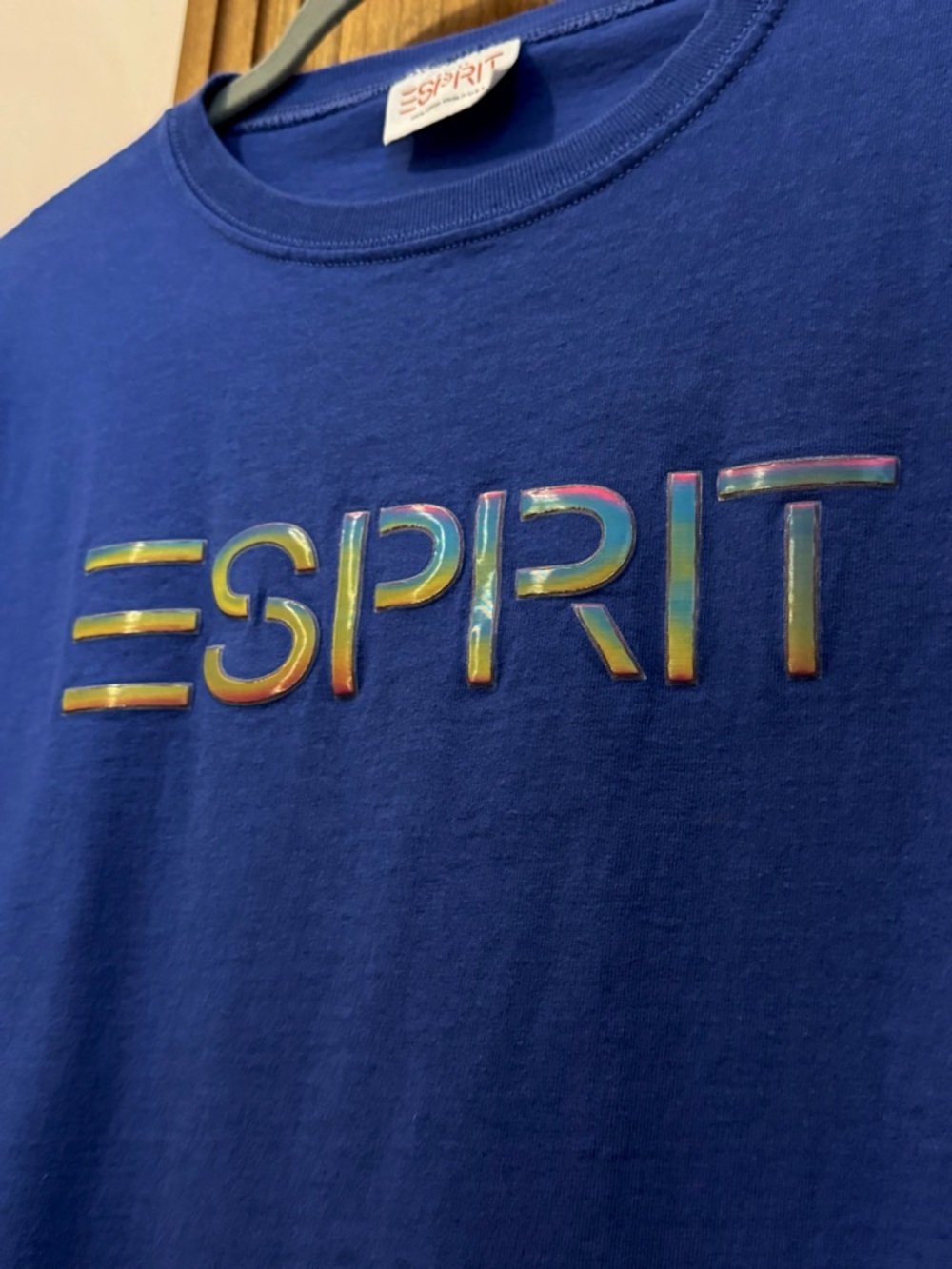 VTG Esprit Rainbow Holographic Logo T Shirt - Picture 3 of 9